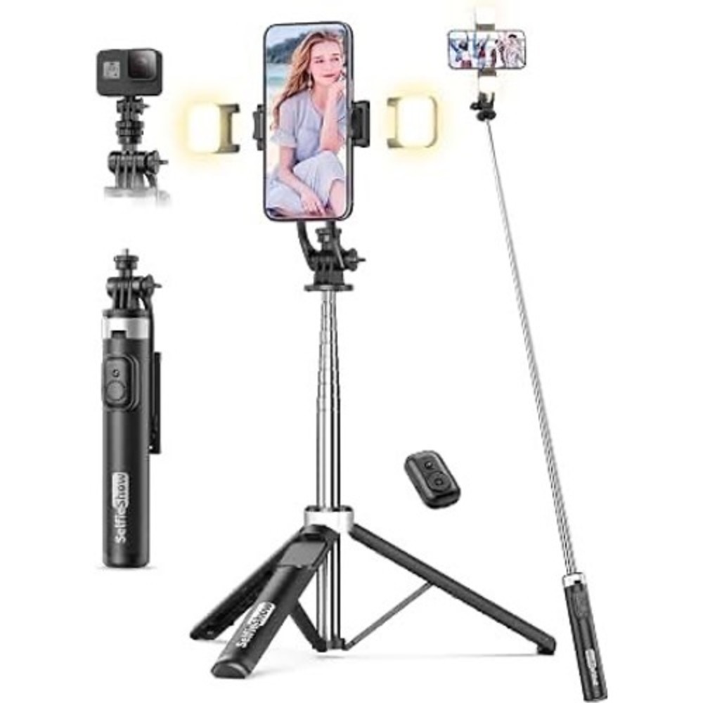 Sensyne 62-inch Selfie Stick Tripod with Bluetooth Remote for Cell Phones Black